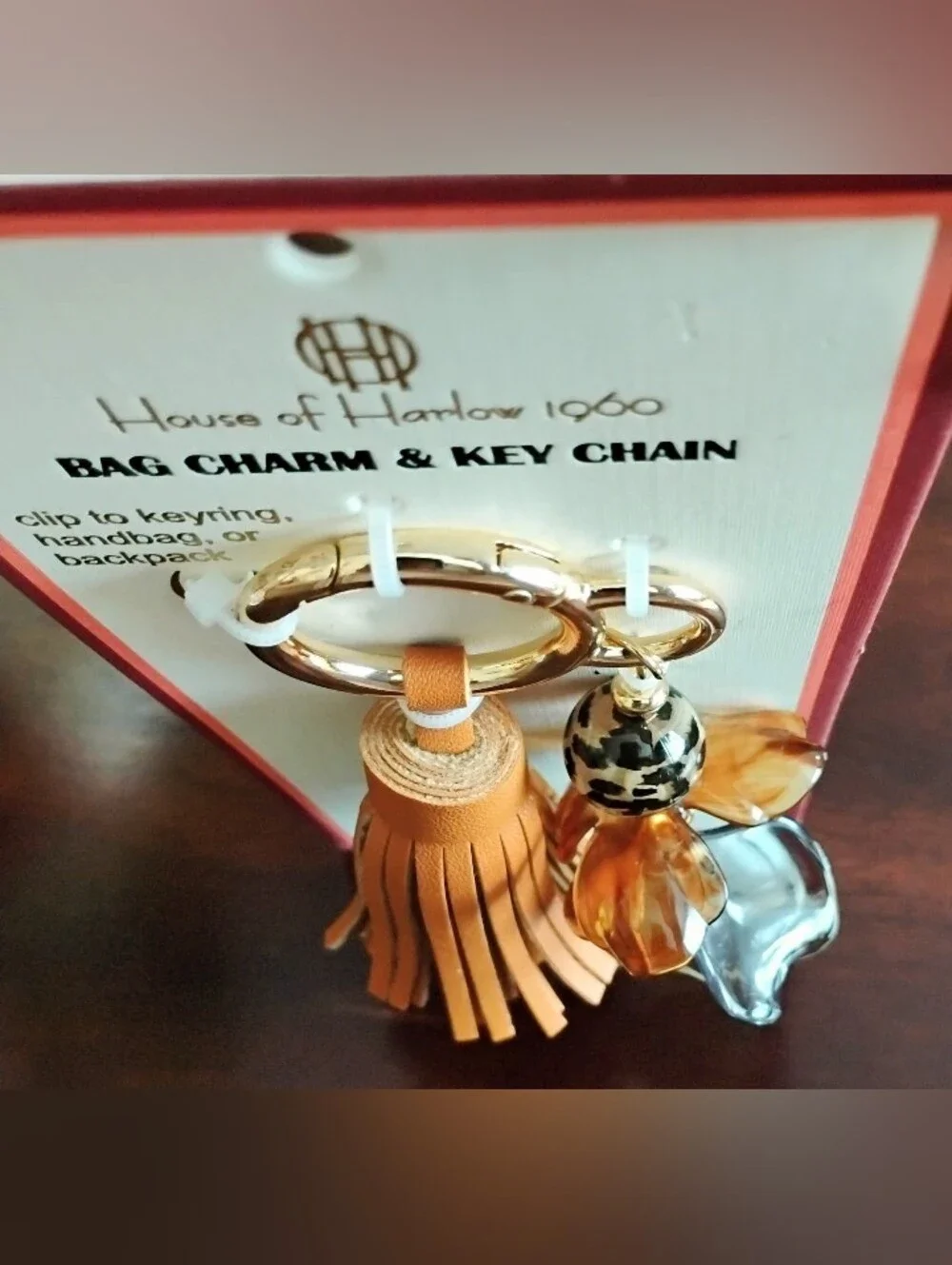 NEW House of Harlow 1960 Bag Charm/Key Chain - Tan Tassel & GHW